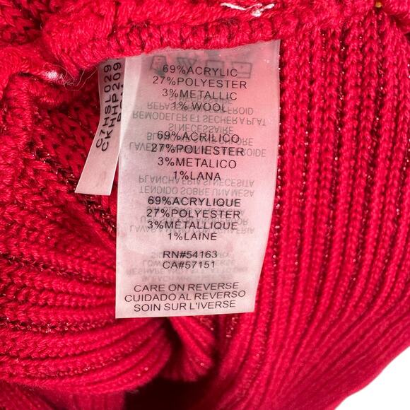 Calvin Klein Red Shimmer Cowl Neck Ribbed Knit Bell Sleeve Pullover Sweater Sz M - Picture 5 of 6